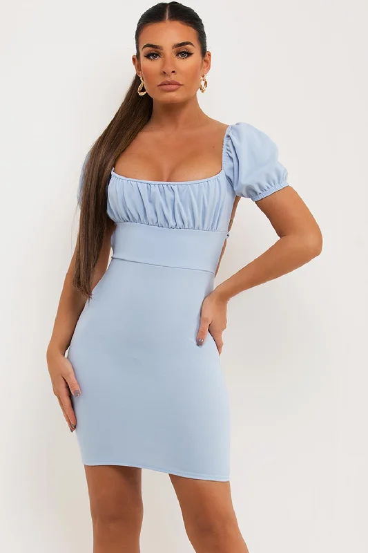 Casual Basic Style Casual Basic Style Backless Strappy Short Bodycon Dress Sky Blue