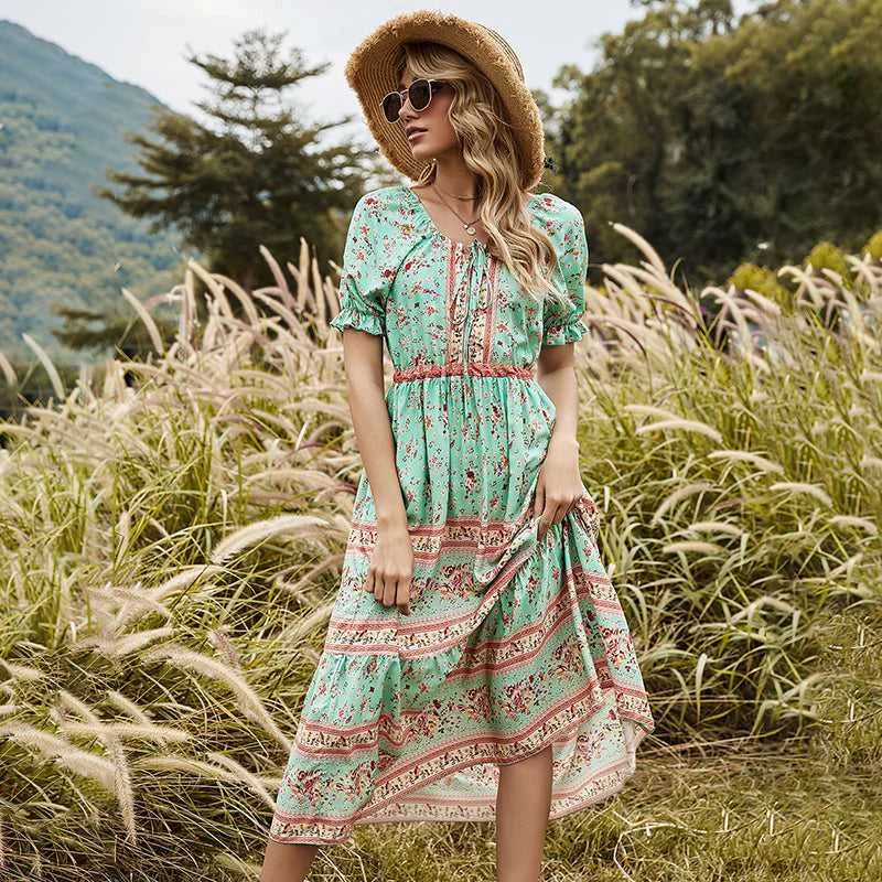 Casual Light Style Casual Light Style KittenAlarm - Round Neck Stitching Lace Long Skirt Printed Dress Casual Light Style Casual Light Style KittenAlarm - Round Neck Stitching Lace Long Skirt Printed Dress