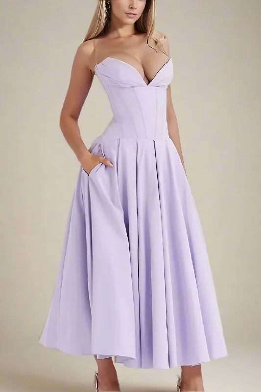 Romantic Retro Style Romantic Retro Style Gabbi Bodycon Midi Dress - Lavender Purple Romantic Retro Style Romantic Retro Style Gabbi Bodycon Midi Dress - Lavender Purple