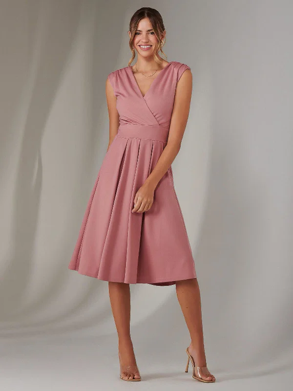 Personalized Independent Style Personalized Independent Style Plain Sleeveless Midi Dress, Dusty Pink