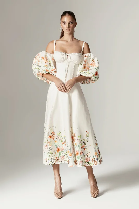 Casual Shopping Casual Shopping Jacquelyn Puff Sleeve Midi Dress (Floral Print)
