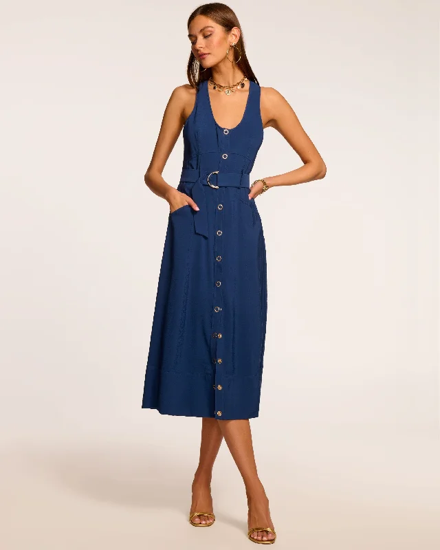 Cool Retro Streetwear Cool Retro Streetwear Nomi Sleeveless Belted Midi Dress