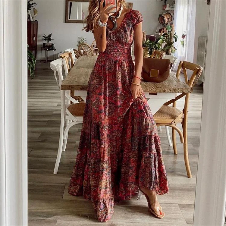 Casual Summer Style Casual Summer Style Turned Season Smocked Puff Sleeve Maxi Dress - FINAL SALE Casual Summer Style Casual Summer Style Turned Season Smocked Puff Sleeve Maxi Dress - FINAL SALE