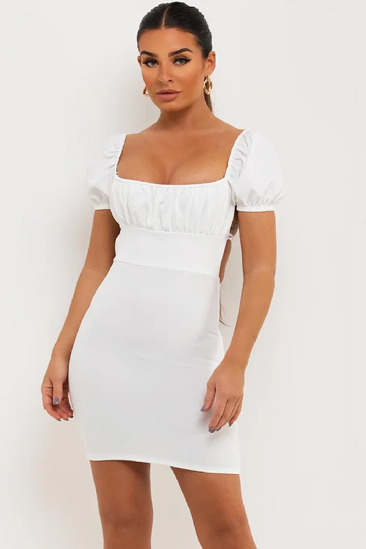 Casual Cartoon Style Casual Cartoon Style Backless Strappy Short Bodycon Dress White Casual Cartoon Style Casual Cartoon Style Backless Strappy Short Bodycon Dress White