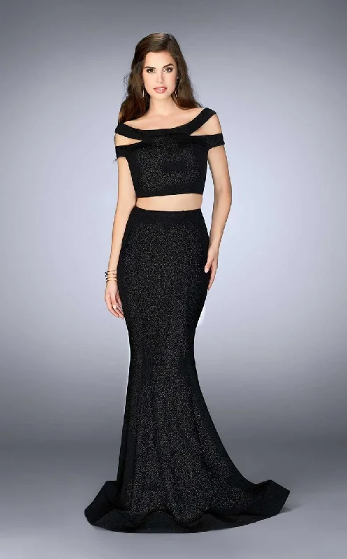 Elegant And Unique Design Elegant And Unique Design La Femme - 23856 Sparking Strappy Off-Shoulder Two-piece Jersey Mermaid Dress Elegant And Unique Design Elegant And Unique Design La Femme - 23856 Sparking Strappy Off-Shoulder Two-piece Jersey Mermaid Dress