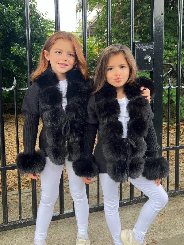 Romantic Dinner Romantic Dinner Childrens Black Premium Faux Fur Cardigan