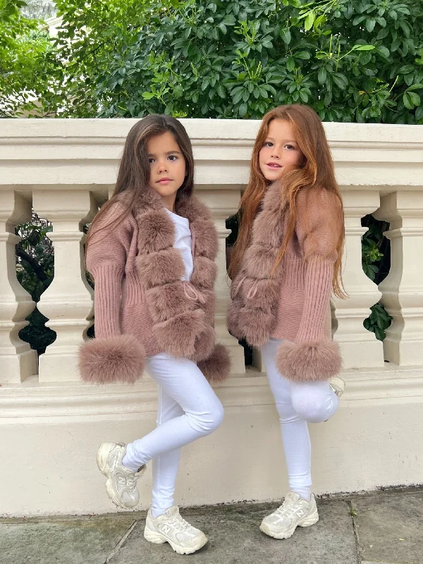 Casual Classic Design Casual Classic Design Childrens Taupe Premium Faux Fur Cardigan Casual Classic Design Casual Classic Design Childrens Taupe Premium Faux Fur Cardigan