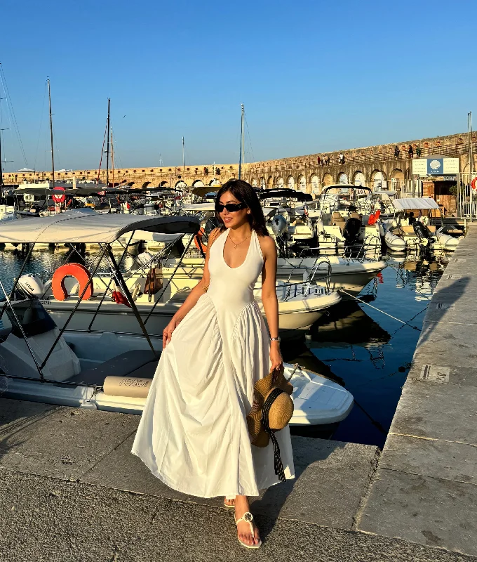 Personalized Contrast Design Personalized Contrast Design Maira Drop Waist Midi Dress in White Personalized Contrast Design Personalized Contrast Design Maira Drop Waist Midi Dress in White