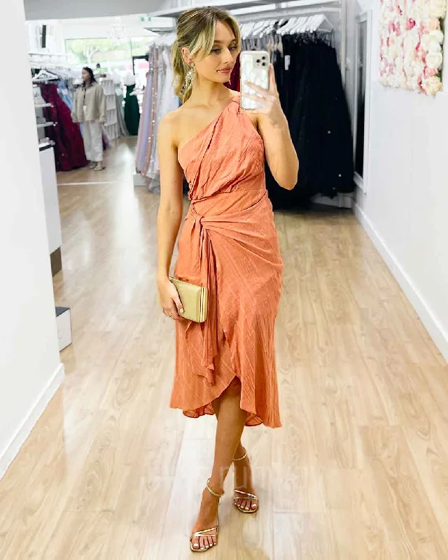 Cozy Wear Cozy Wear Olivia One Shoulder Midi Dress - Peach