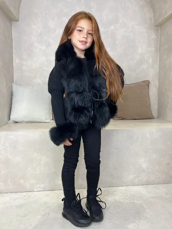 Personalized Heterogeneous Splicing Personalized Heterogeneous Splicing Childrens Black Luxury Fur Cardigan Personalized Heterogeneous Splicing Personalized Heterogeneous Splicing Childrens Black Luxury Fur Cardigan