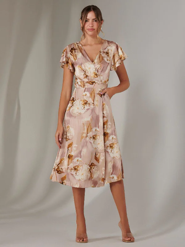 Casual Denim Style Casual Denim Style Wrap Front Midi Dress, Dusty Pink