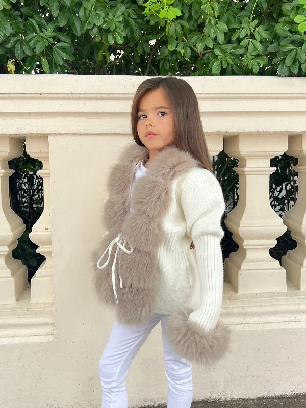 Elegant And Sweet Style Elegant And Sweet Style Childrens Cream/Beige Premium Faux Fur Cardigan Elegant And Sweet Style Elegant And Sweet Style Childrens Cream/Beige Premium Faux Fur Cardigan