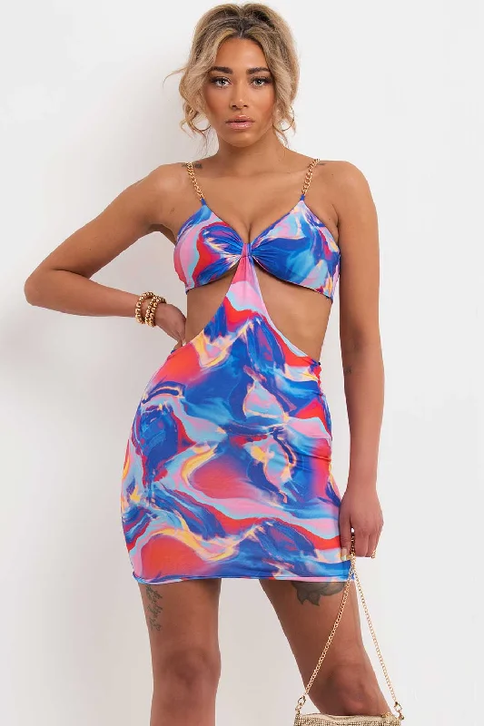 Chic Street Look Trends Chic Street Look Trends Cut Out Chain Strap Mini Bodycon Dress Blue Marble Print Chic Street Look Trends Chic Street Look Trends Cut Out Chain Strap Mini Bodycon Dress Blue Marble Print