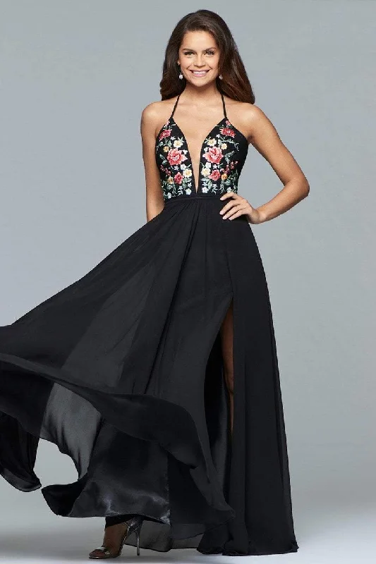 Minimalism Minimalism Faviana - 10000 Plunging Floral Embroidered Chiffon Simple Prom Gown Minimalism Minimalism Faviana - 10000 Plunging Floral Embroidered Chiffon Simple Prom Gown