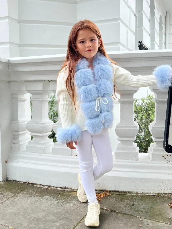 Elegant High Waist Style Elegant High Waist Style Childrens Cream/Blue Premium Faux Fur Cardigan Elegant High Waist Style Elegant High Waist Style Childrens Cream/Blue Premium Faux Fur Cardigan
