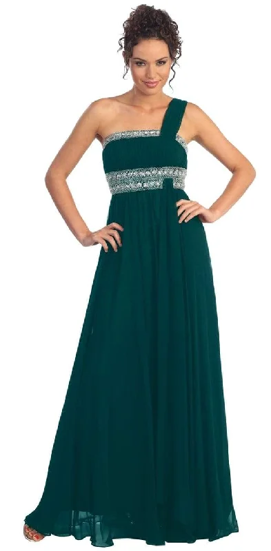 Leisure Time Leisure Time Elizabeth K - GL1015 One Shoulder Bejeweled Empire Long Dress Leisure Time Leisure Time Elizabeth K - GL1015 One Shoulder Bejeweled Empire Long Dress