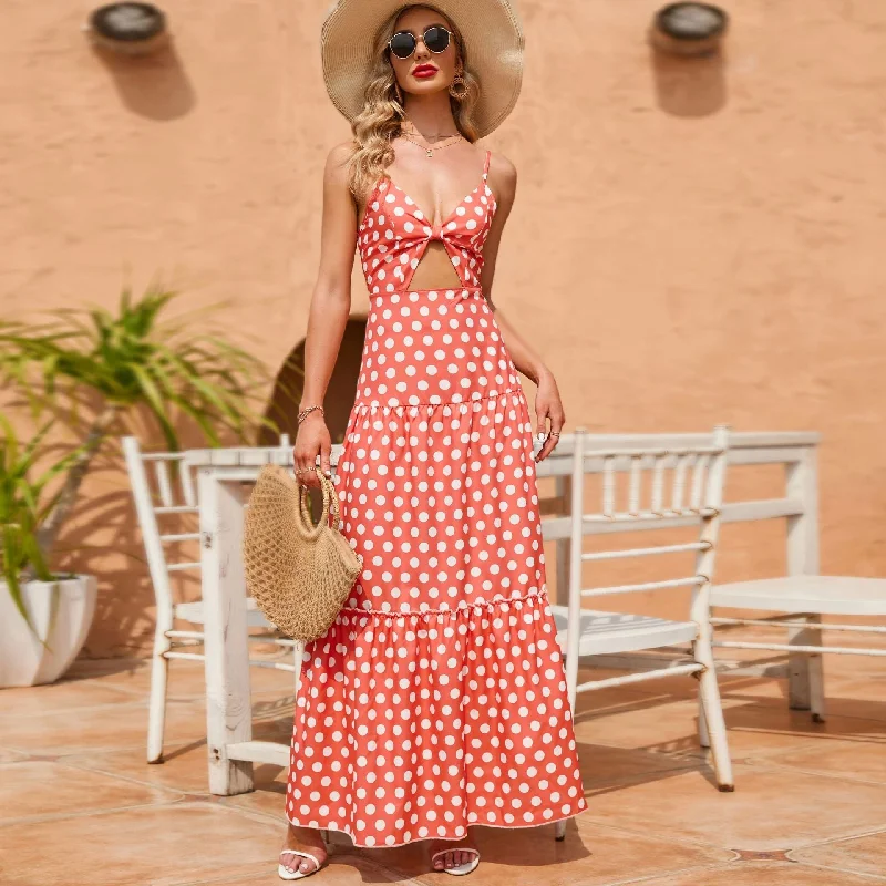 Simple Fashion Simple Fashion Torrie Polka Dot Tie Front Maxi Dress - Rust - FINAL SALE Simple Fashion Simple Fashion Torrie Polka Dot Tie Front Maxi Dress - Rust - FINAL SALE