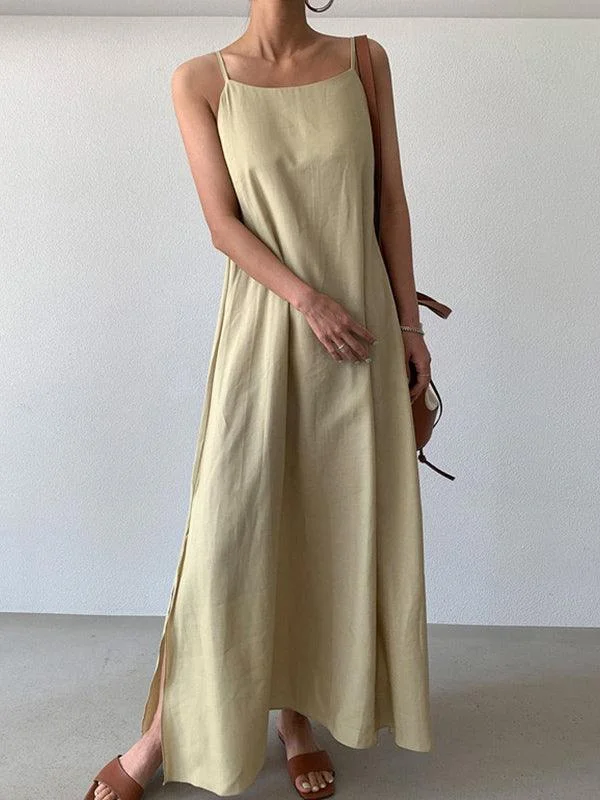 Personalized Layout Personalized Layout VibeMartini-Versatile Loose Casual Slit Over Knee Long Sling Dress Personalized Layout Personalized Layout VibeMartini-Versatile Loose Casual Slit Over Knee Long Sling Dress