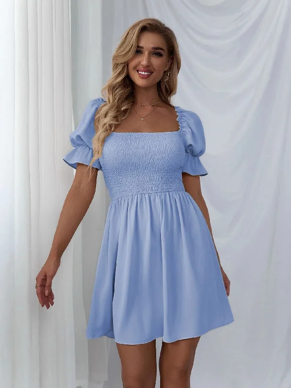 Effortless Vintage Look Effortless Vintage Look Leroy Linen Blend Puff Sleeve Babydoll Dress - Aqua Effortless Vintage Look Effortless Vintage Look Leroy Linen Blend Puff Sleeve Babydoll Dress - Aqua