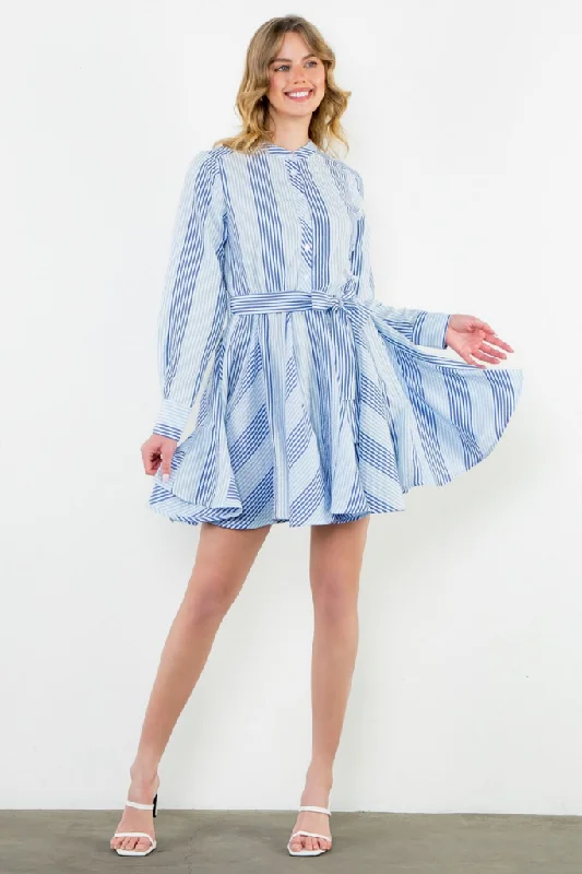 Simple Style Simple Style Lina Stripe Long Sleeve Swing Dress