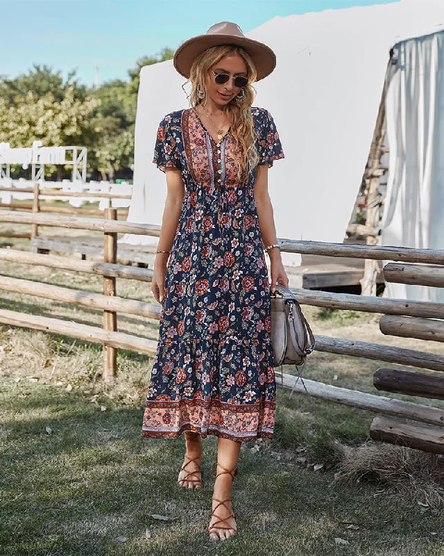 Elegant And Intellectual Style Elegant And Intellectual Style Club Tropicana Embroidered Maxi Dress - Salmon - FINAL SALE Elegant And Intellectual Style Elegant And Intellectual Style Club Tropicana Embroidered Maxi Dress - Salmon - FINAL SALE