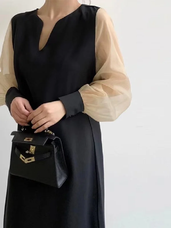 Romantic Skirt Style Romantic Skirt Style VibeMartini-Loose Casual Paneled Long-Sleeved Dress Romantic Skirt Style Romantic Skirt Style VibeMartini-Loose Casual Paneled Long-Sleeved Dress