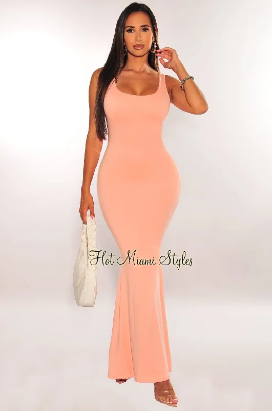 Casual Summer Style Casual Summer Style Peach Sleeveless Mermaid Maxi Dress