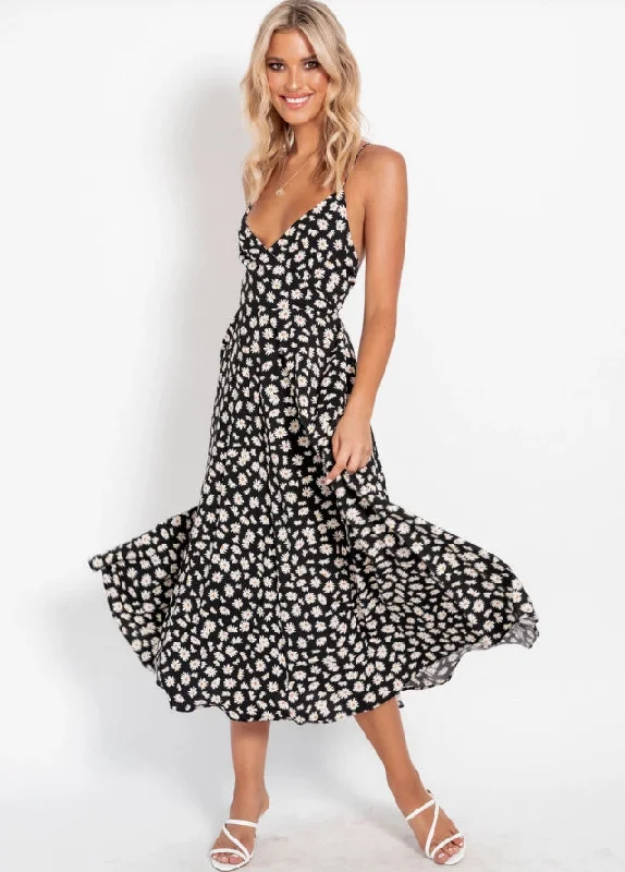 Minimalism Minimalism Torrie Polka Dot Tie Front Maxi Dress - Black - FINAL SALE