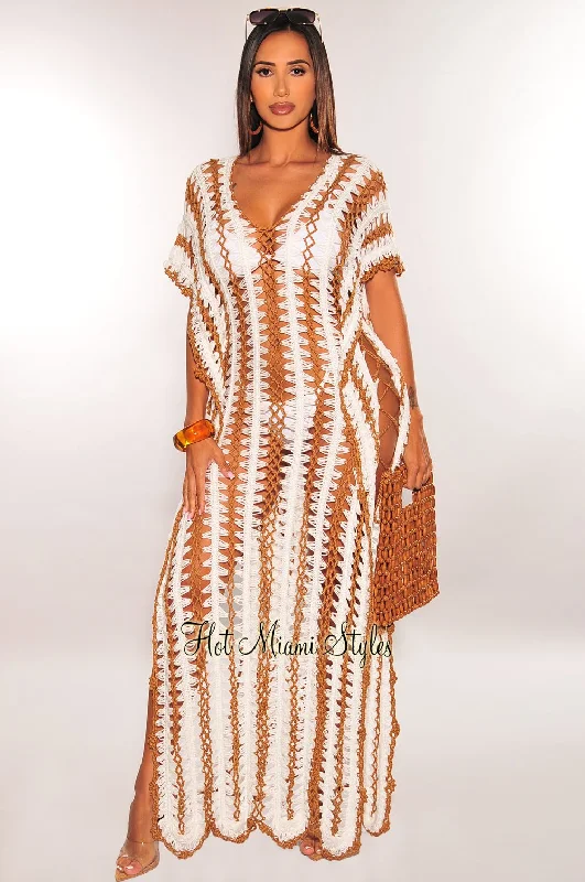 Leisure Time Leisure Time White Mocha Crochet V Neck Side Lace Up Cover Up Maxi Dress Leisure Time Leisure Time White Mocha Crochet V Neck Side Lace Up Cover Up Maxi Dress