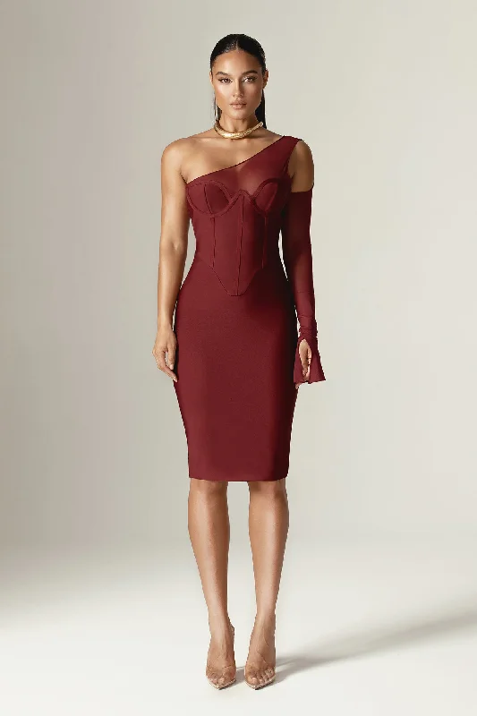 Casual Fit Style Casual Fit Style Naomi Mesh Bandage Midi Dress (Burgundy)