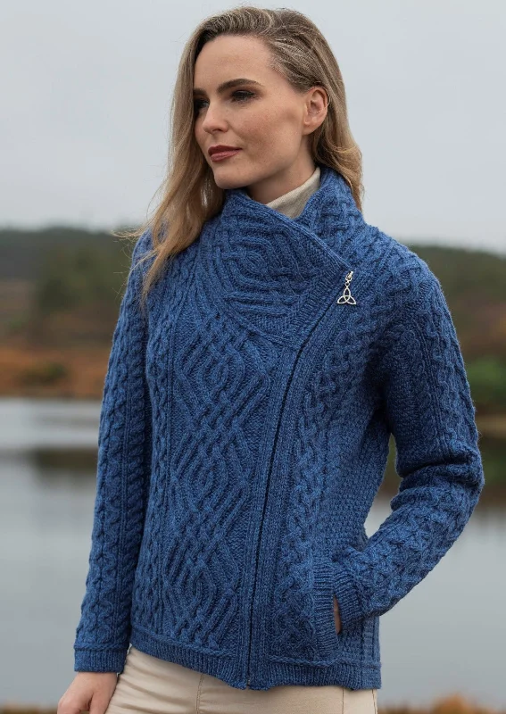 Romantic Pleated Skirt Romantic Pleated Skirt Aran Shannon Side Zip Cardigan | Blue