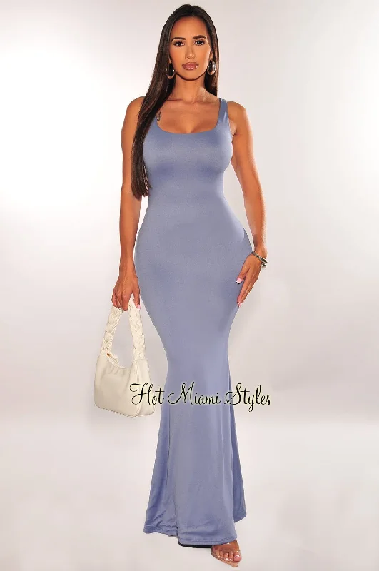 Casual Version Casual Version Dusty Blue Sleeveless Mermaid Maxi Dress