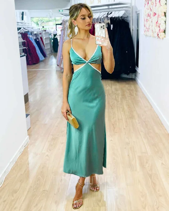 Rock Short Design Rock Short Design Billie Satin Midi Dress - Sage