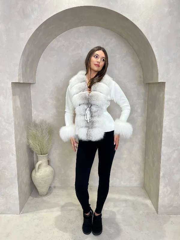 Casual Simple Style Casual Simple Style Cream/Two Tone Luxury Fur Cardigan