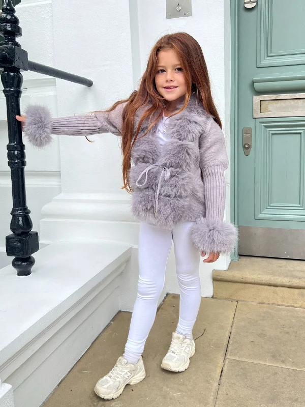 Elegant And Noble Style Elegant And Noble Style Childrens Grey Premium Faux Fur Cardigan Elegant And Noble Style Elegant And Noble Style Childrens Grey Premium Faux Fur Cardigan