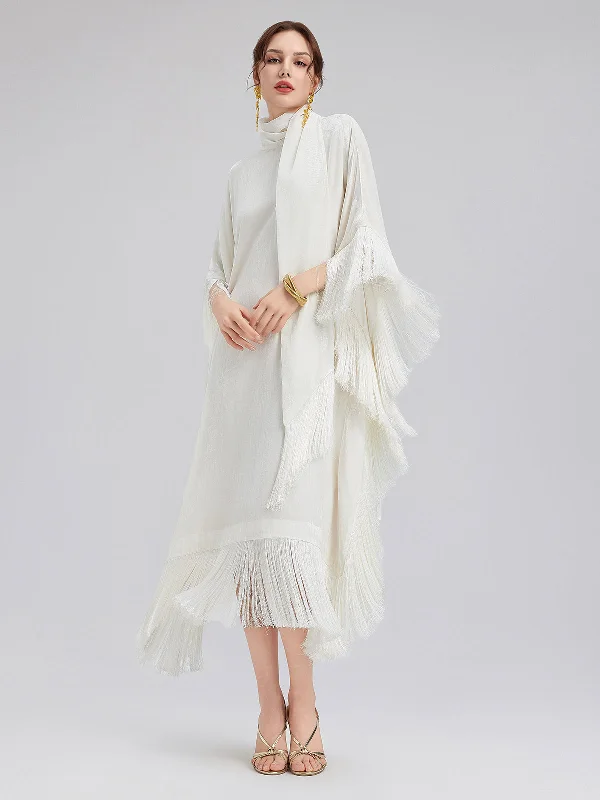 Simple Fashion Simple Fashion Elegant Batwing Sleeves Fringe Dress