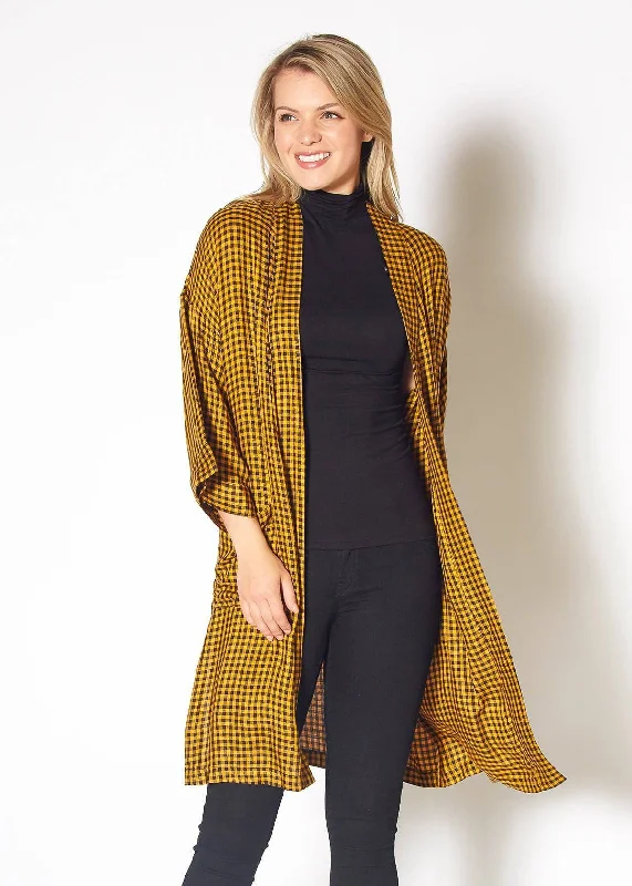 Romantic Lace Skirt Romantic Lace Skirt Gingham Kimono Cardigan in Mustard Dark Navy Checker