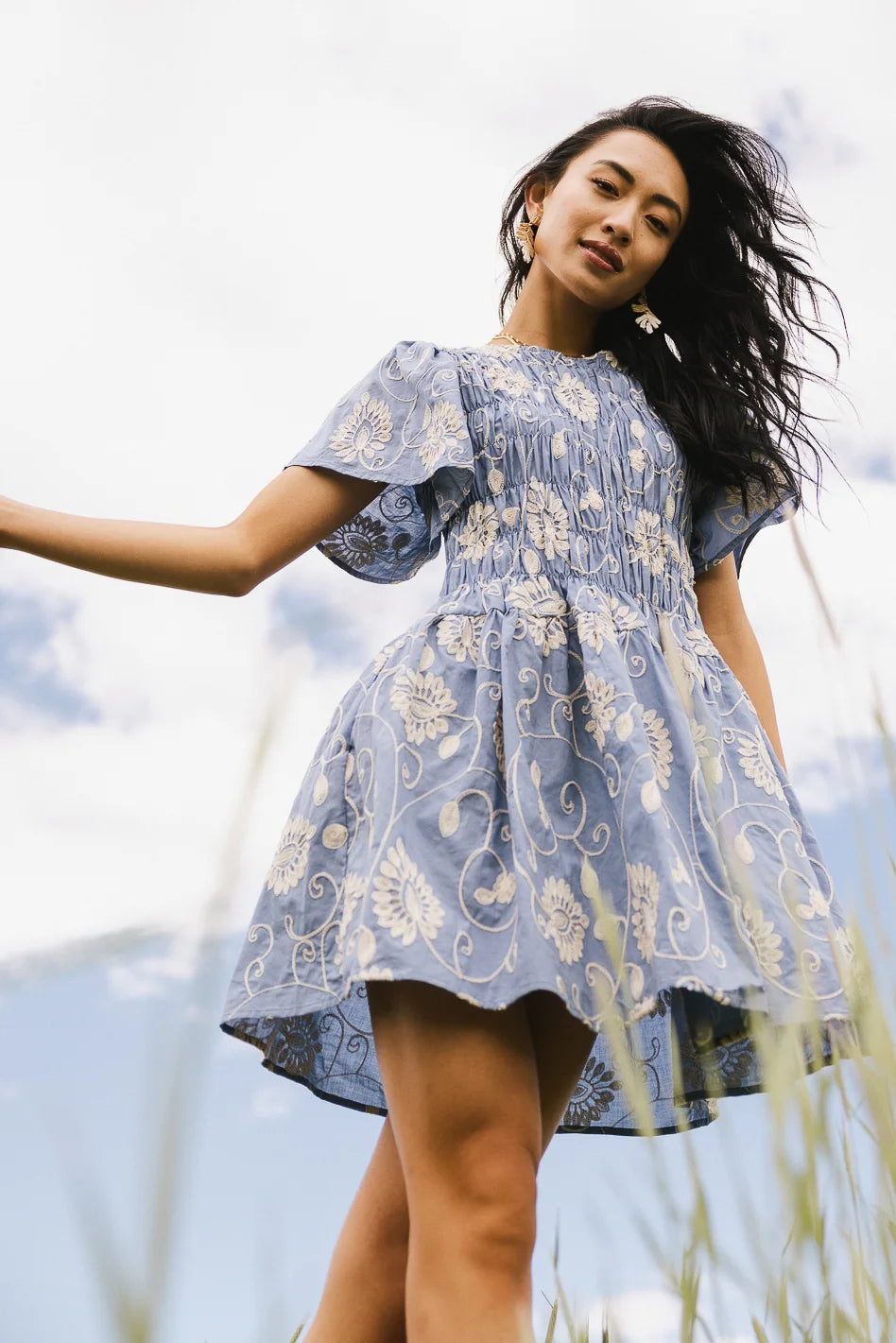 Simple Fashion Style Simple Fashion Style Priya Embroidered Mini Dress in Blue