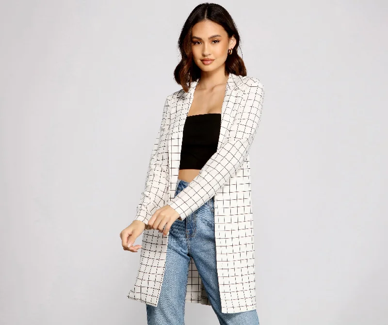 Elegant Slim Style Elegant Slim Style Classic Window Pane Trench Coat