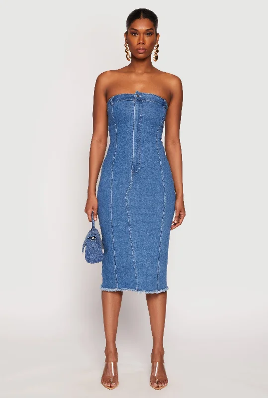 Simple And Comfortable Style Simple And Comfortable Style Haute Monde Denim Pintuck Tube Dress Simple And Comfortable Style Simple And Comfortable Style Haute Monde Denim Pintuck Tube Dress