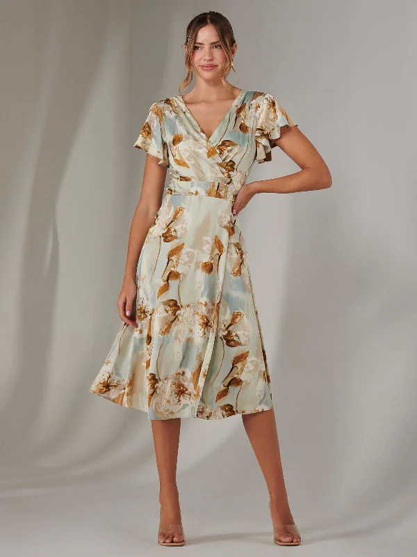 Casual Summer Style Casual Summer Style Wrap Front Midi Dress, Mint Green