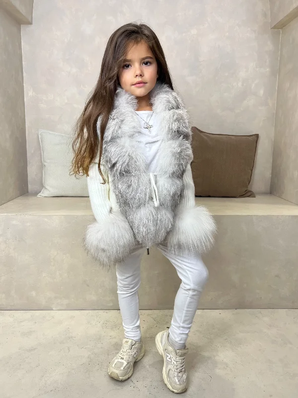 Personalized Creativity Personalized Creativity Childrens Cream/Two Tone Luxury Fur Cardigan Personalized Creativity Personalized Creativity Childrens Cream/Two Tone Luxury Fur Cardigan