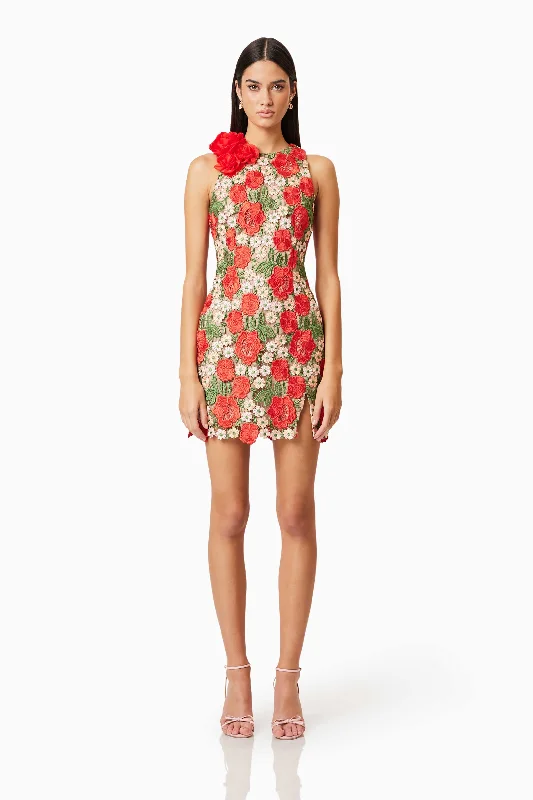 Simple Fashion Simple Fashion Roselyn Embroidered Mini Dress In Red