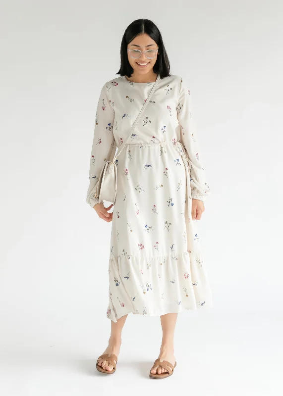 Simple And Color Simple And Color Wildflower Long Sleeve Belted Midi Dress