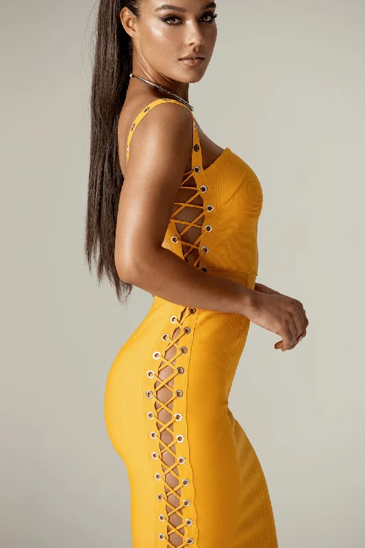 Leisure Time Leisure Time Rebecca Bandage Lace Up Midi Dress (Sun Orange)