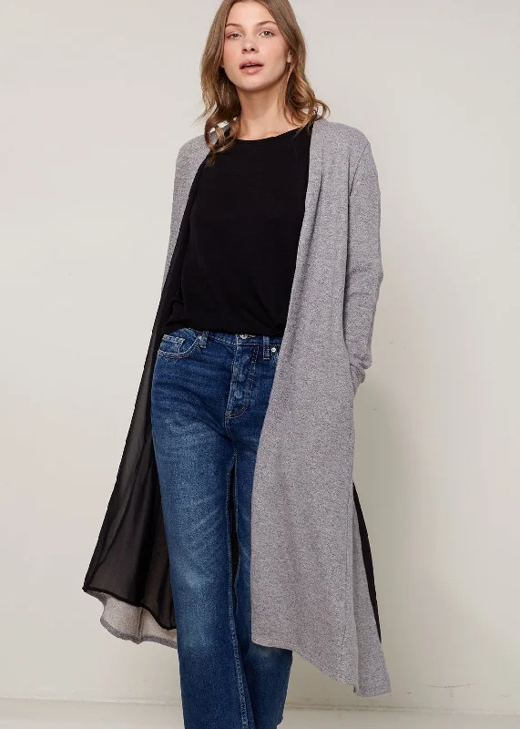 Elegant Wool Coat Elegant Wool Coat Women's Longline Chiffon Contrast Cardigan