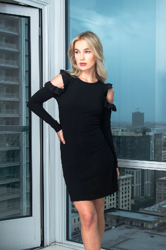 Personalized Creativity Personalized Creativity Round Neck Long Sleeve Knit Rib Midi Dress W/Cut out Shoulder Detail (1651200) Personalized Creativity Personalized Creativity Round Neck Long Sleeve Knit Rib Midi Dress W/Cut out Shoulder Detail (1651200)