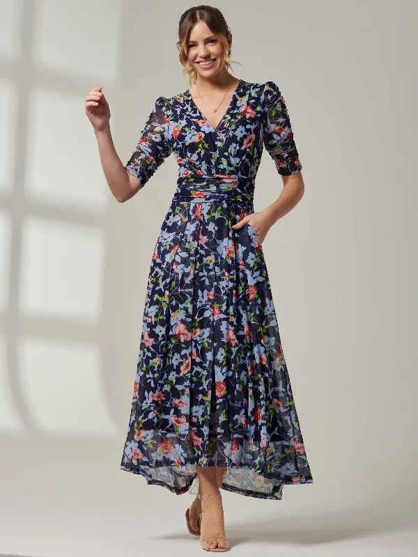 Elegant Slim Skirt Elegant Slim Skirt Gavina Ruched Sleeve Mesh Maxi Dress, Navy Floral Elegant Slim Skirt Elegant Slim Skirt Gavina Ruched Sleeve Mesh Maxi Dress, Navy Floral