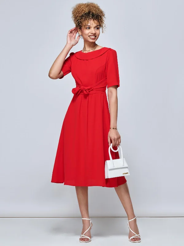 Romantic Tenderness Romantic Tenderness Jolie Moi Gemma Belted Midi Dress, Red