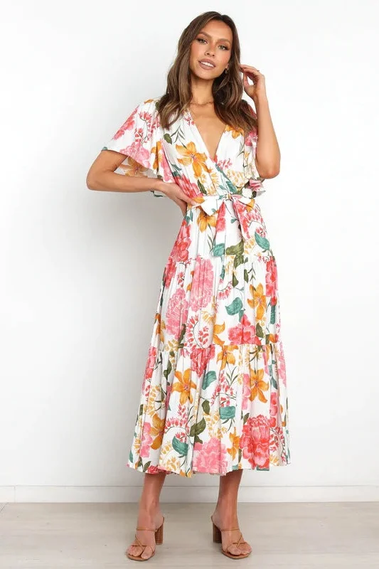Simple Fashion Simple Fashion Taylen Satin Floral Cutout Maxi Dress - FINAL SALE